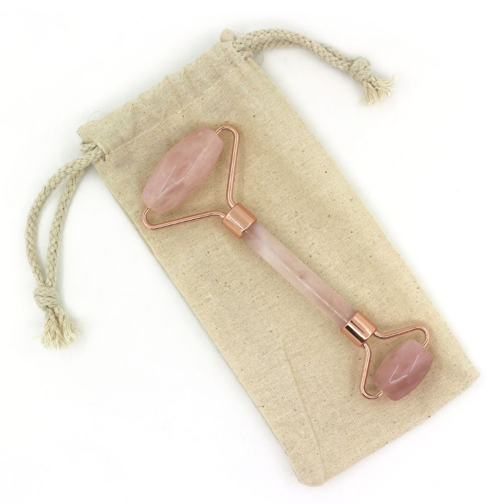 Masseur visage en pierre en Quartz Rose + HOUSSE