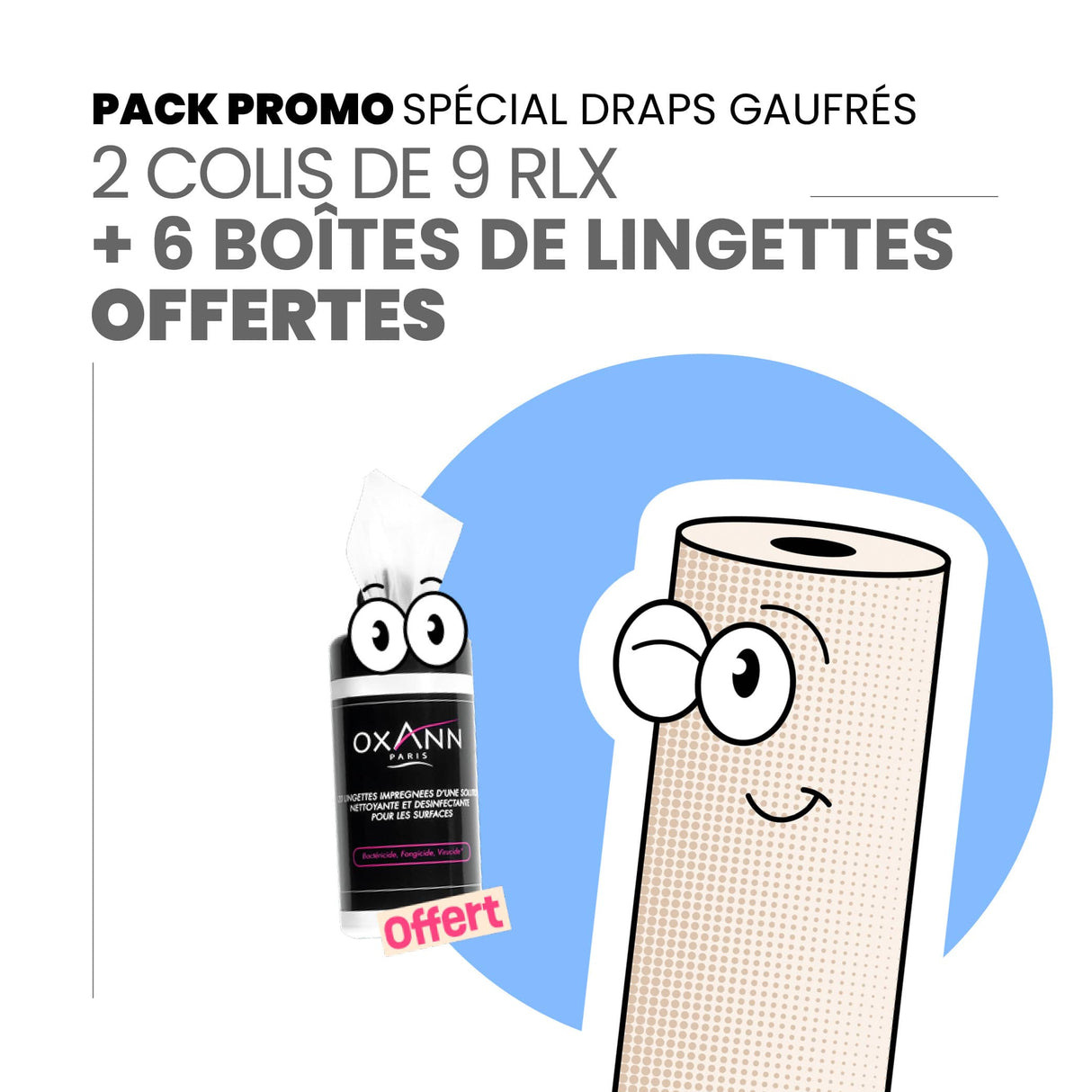 Pack draps gaufrés + 6 Boîtes de lingettes Offertes