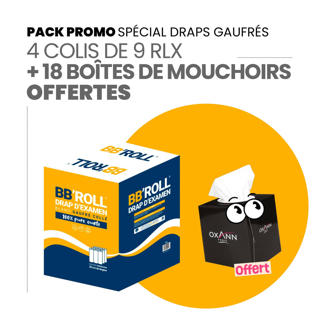 Pack Draps Gaufrés + 18 Boites de mouchoirs OFFERTES