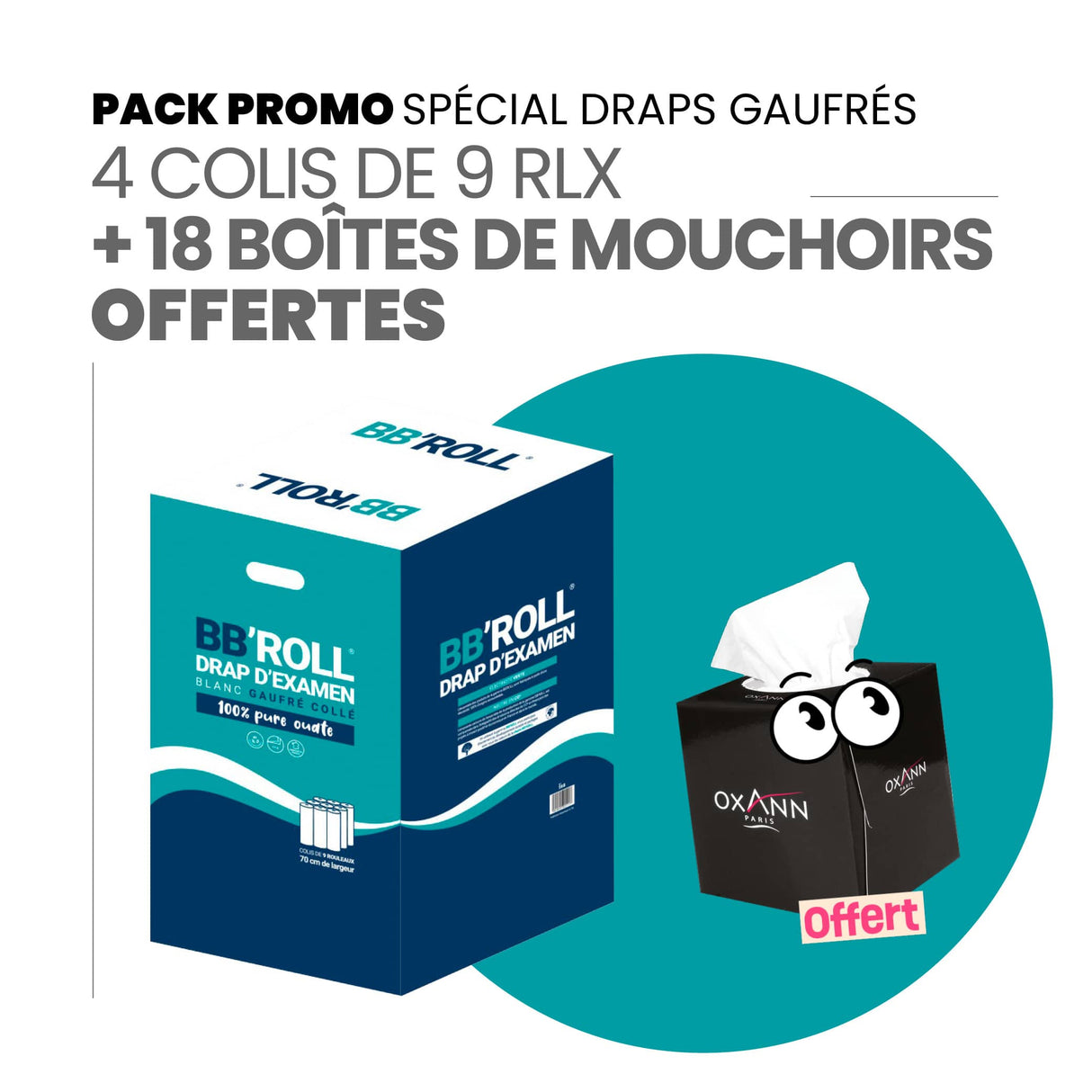 Pack Draps Gaufrés + 18 Boites de mouchoirs OFFERTES