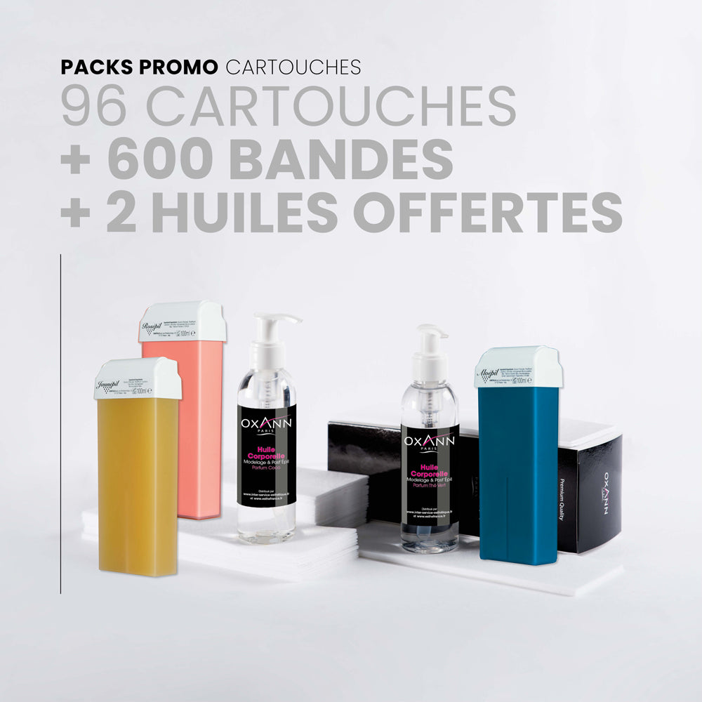 Pack 96 cartouches de cire + 2 huiles postepil + 600 bandes oxann offertes